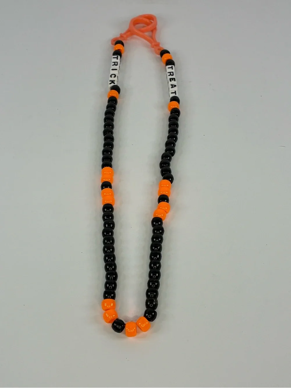 Handmade Halloween 'Trick Treat' Beaded Necklace - Black & Orange